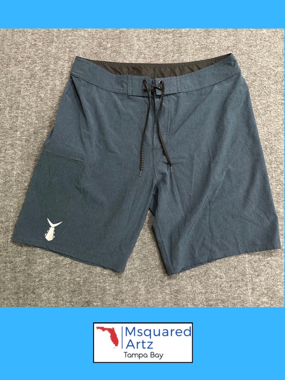 Tunaskin Men's Blue Performance Fishing Board Shorts Size 34 Zip Pockets